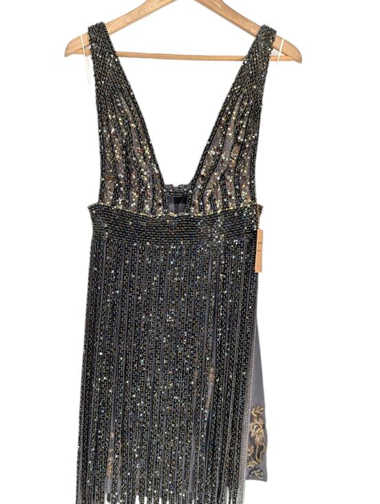 Mandalay Dresses & Skirts - Mandalay Gunmetal Beaded Fringe Cocktail Dress Size 8